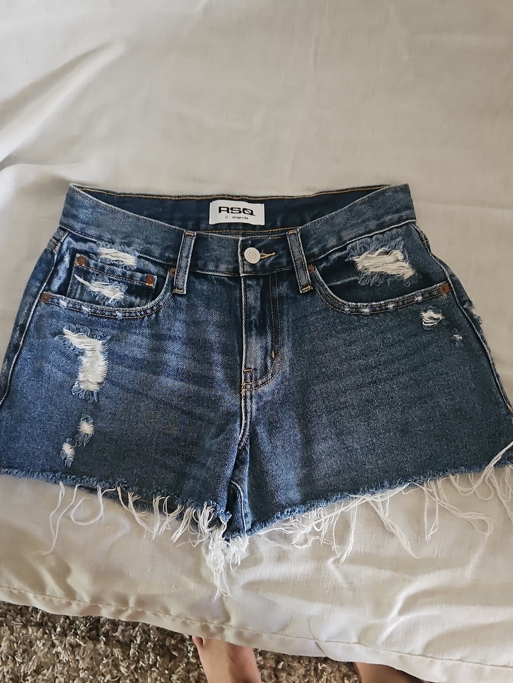 RSQ Women's Distressed Dark Blue Denim Shorts